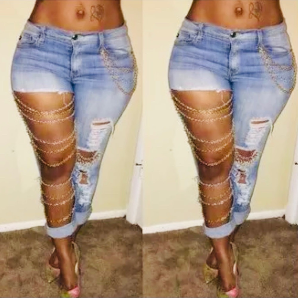 Vintage Destroyed Ripped Boyfriend Jeans Denim